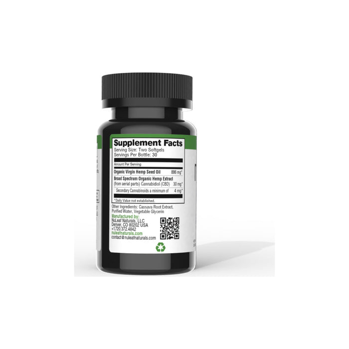 NuLeaf Naturals Broad Spectrum CBD Soothe Softgels 900mg (60 Count) back | CBDdatabase.com