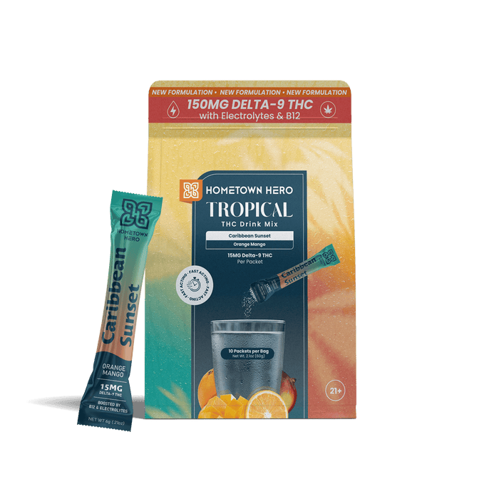 Hometown Hero Tropical THC Drink Mix Caribbean Sunset 15mg (10 Packets) | CBDdatabase.com
