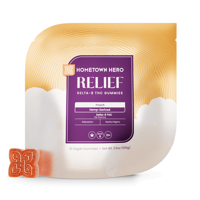 Hometown Hero Relief Delta 8 Gummies Peach 25mg (10 Count) | CBDdatabase.com