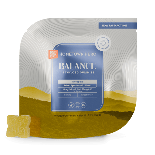 Hometown Hero Balance THC + CBD Gummies Pineapple 10mg THC + 10mg CBD (10 Count) | CBDdatabase.com