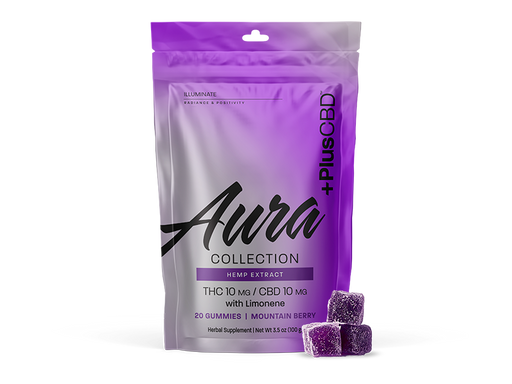 PlusCBD Aura Illuminate Gummies Mountain Berry 10mg THC 10mg CBD (20 Count) | CBDdatabase.com