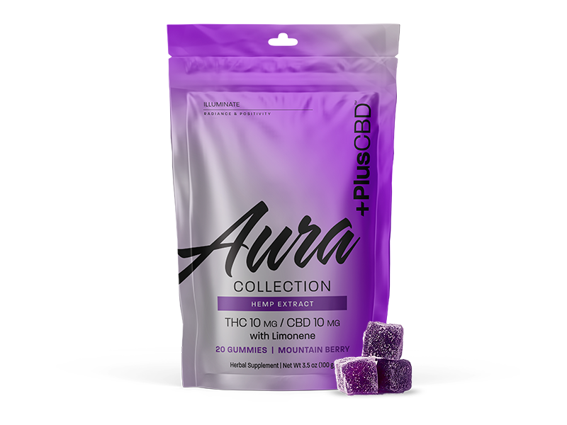 PlusCBD Aura Illuminate Gummies Mountain Berry 10mg THC 10mg CBD (20 Count) | CBDdatabase.com