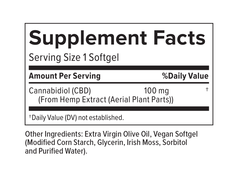 PlusCBD Daily Balance THC Free CBD Softgels 100mg (30 Count) supplement facts | CBDdatabase.com