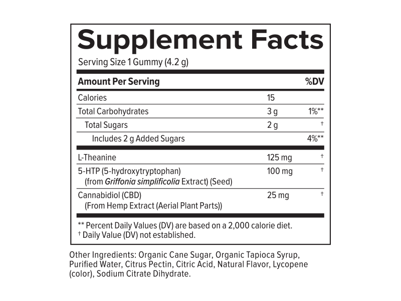 PlusCBD Extra Support Calm+ CBD Gummies Lemon Berry 25mg (30 Count) supplement facts | CBDdatabase.com