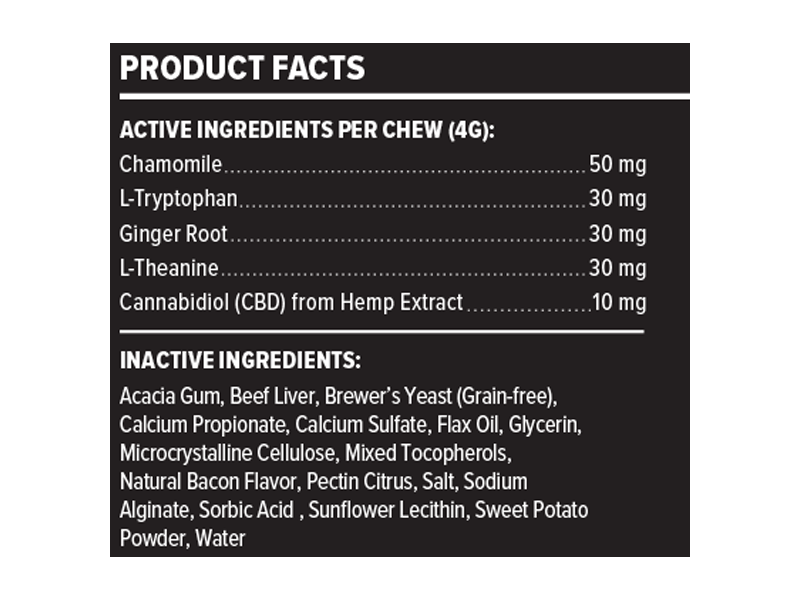 PlusCBD Pet Calming Care CBD Chews ingredients | CBDdatabase.com
