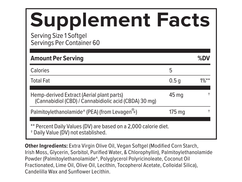 PlusCBD Relief CBD Softgels + PEA supplement facts | CBDdatabase.com