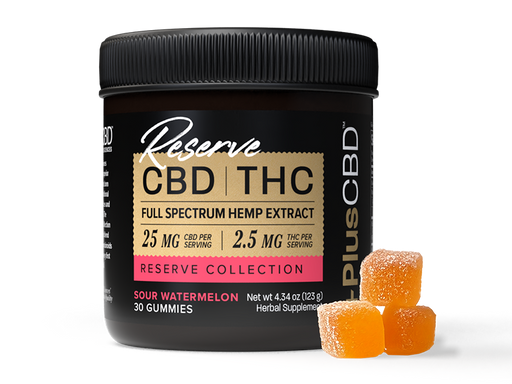PlusCBD Reserve CBD Gummies Sour Watermelon 25mg CBD 2.5mg THC (30 Count) | CBDdatabase.com