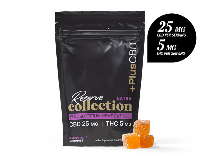 PlusCBD Reserve Extra CBD Gummies Dragon Fruit 25mg CBD 5mg THC (10 Count) | CBDdatabase.com
