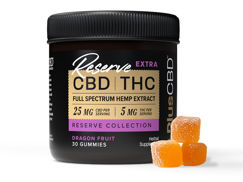 PlusCBD Reserve Extra CBD Gummies Dragon Fruit 25mg CBD 5mg THC (30 Count) | CBDdatabase.com