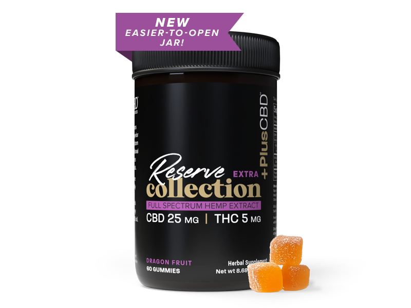 PlusCBD Reserve Extra CBD Gummies Dragon Fruit 25mg CBD 5mg THC (60 Count) | CBDdatabase.com