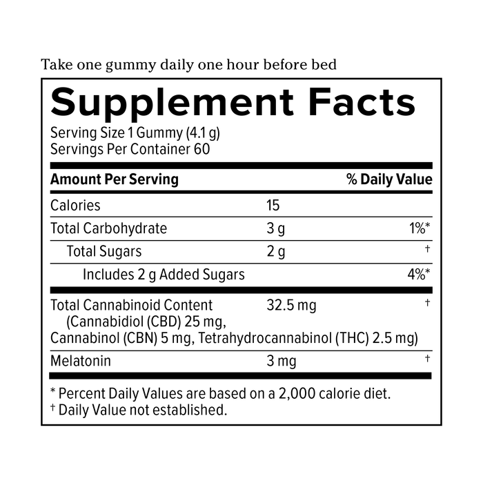 PlusCBD Reserve Sleep Gummies Blackberry 60 Count supplement facts | CBDdatabase.com