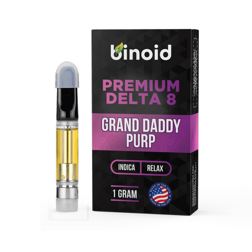Binoid Delta 8 Vape Cartridge Grand Daddy Purp 1 gram with box