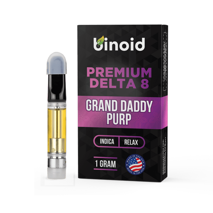 Binoid Delta 8 Vape Cartridge Grand Daddy Purp 1 gram with box