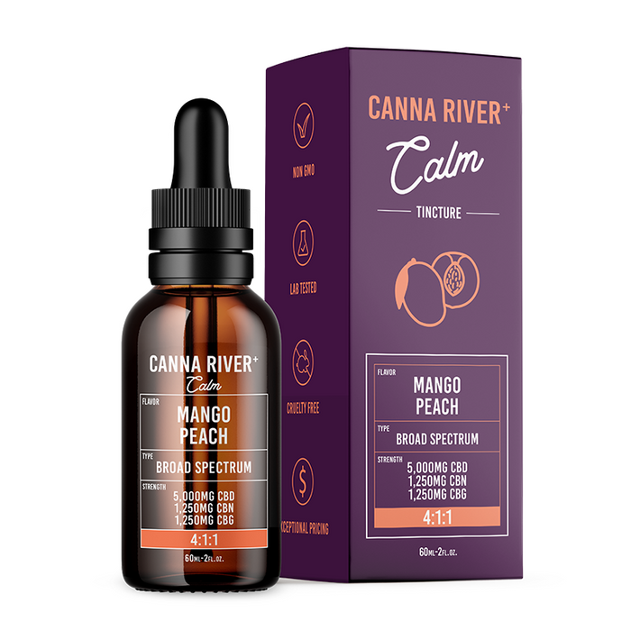 Canna River Calm Broad Spectrum CBD Oil with CBN and CBG Mango Peach 5000mg (60mL)