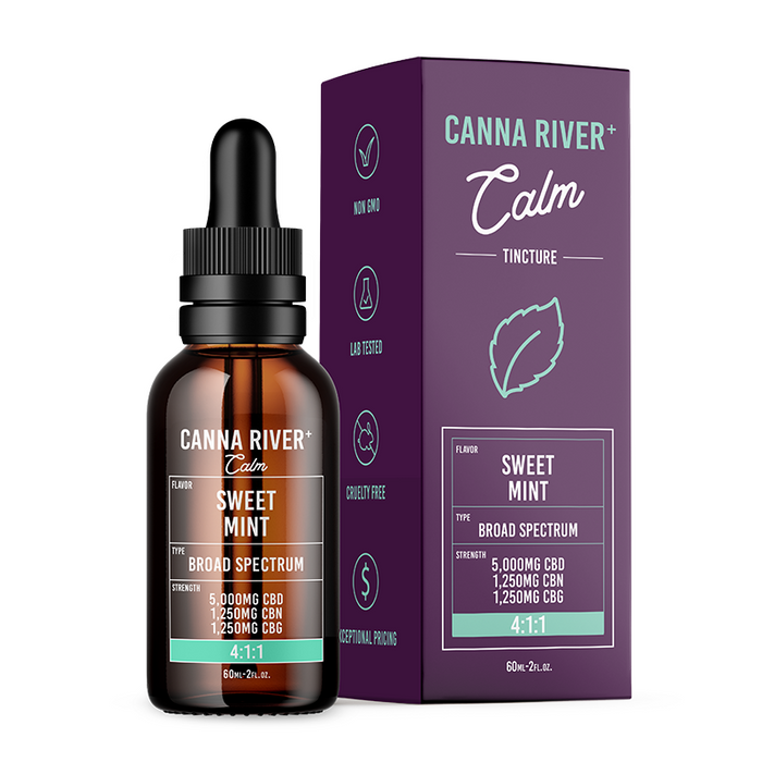 Canna River Calm Broad Spectrum CBD Oil with CBN and CBG Sweet Mint 5000mg (60mL)