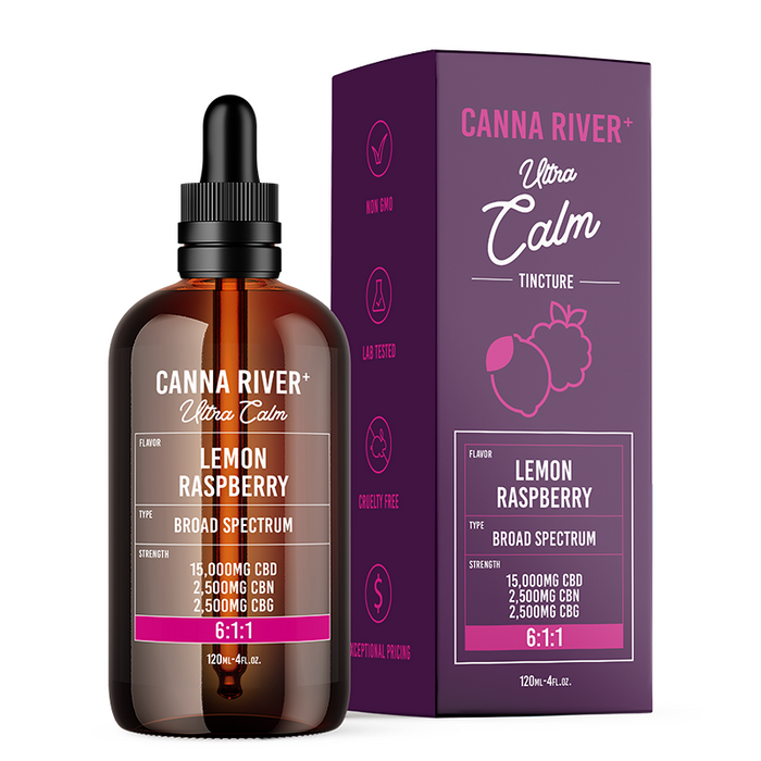 Canna River Ultra Calm Broad Spectrum CBD Oil with CBN and CBG Lemon Raspberry 20000mg (120mL)