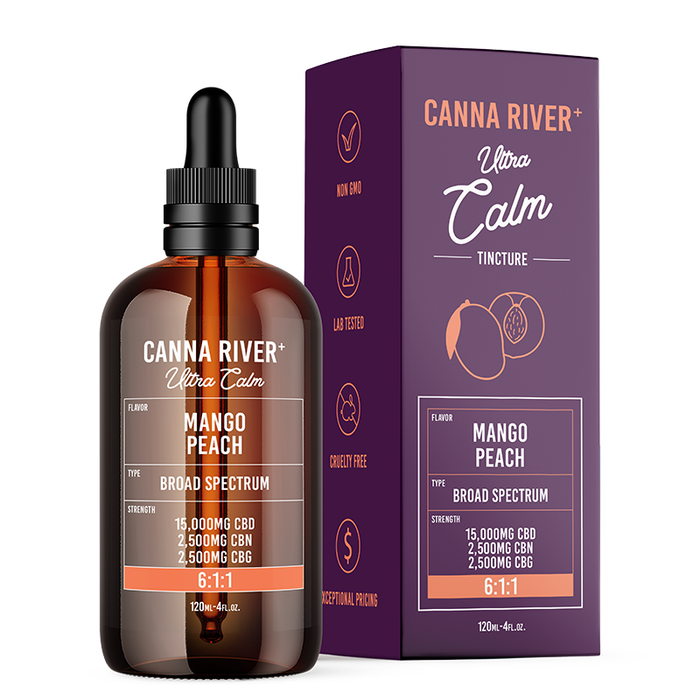 Canna River Ultra Calm Broad Spectrum CBD Oil with CBN and CBG Mango Peach 20000mg (120mL)