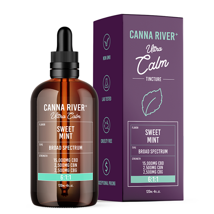 Canna River Ultra Calm Broad Spectrum CBD Oil with CBN and CBG Sweet Mint 20000mg (120mL)