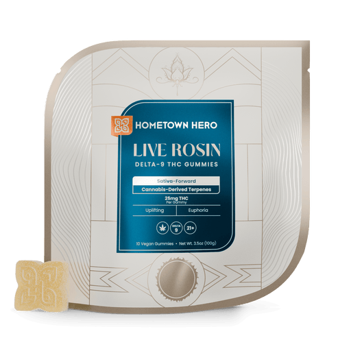 Hometown Hero Absolute Live Rosin Delta 9 Gummies Sativa 25mg (10 Count) | CBDdatabase.com