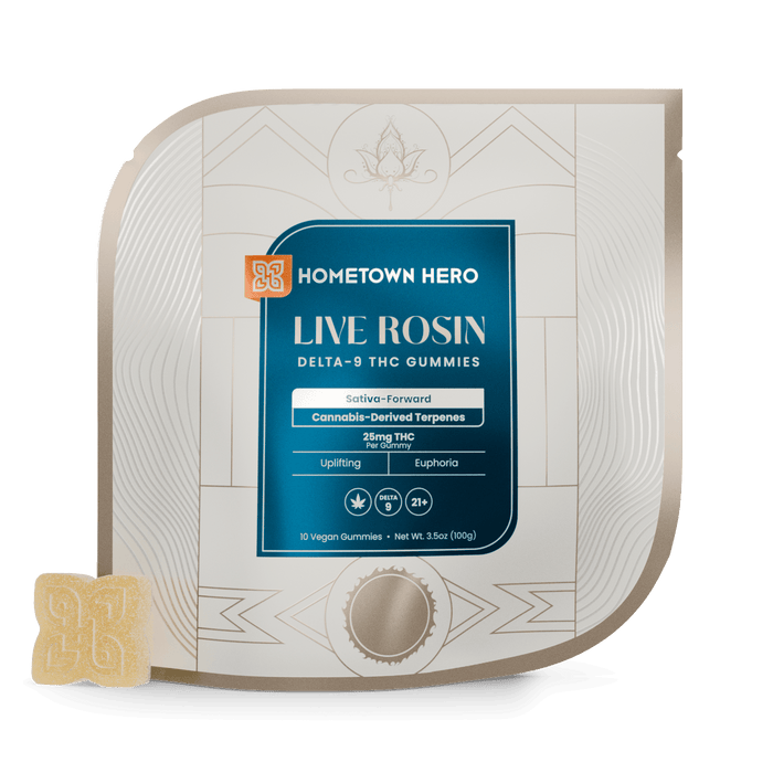 Hometown Hero Absolute Live Rosin Delta 9 Gummies Sativa 25mg (10 Count) | CBDdatabase.com