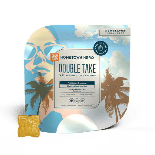 Hometown Hero Double Take Delta 9 Gummies Sugar Free Pineapple Coconut 20mg (10 Count) | CBDdatabase.com