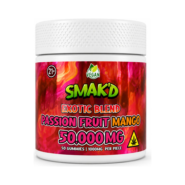 Smak'd Exotic Blend Gummies 1000mg 50 Count Passion Fruit Mango