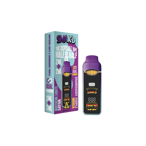 Smak'd Half and Half Live Resin THC Dual Chamber Disposable Vape 4mL Northern Lights / Grandaddy Purple front | CBDdatabase.com