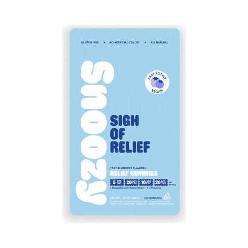 Snoozy Sigh of Relief Delta 9 THC Gummies Tart Blueberry 20 Count Regular front | CBDdatabase.com