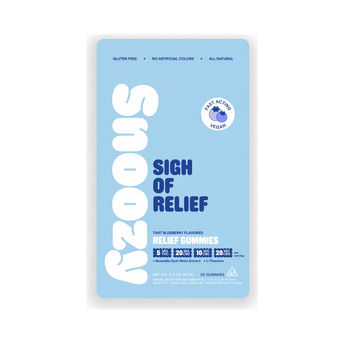 Snoozy Sigh of Relief Delta 9 THC Gummies Tart Blueberry 20 Count Regular front | CBDdatabase.com