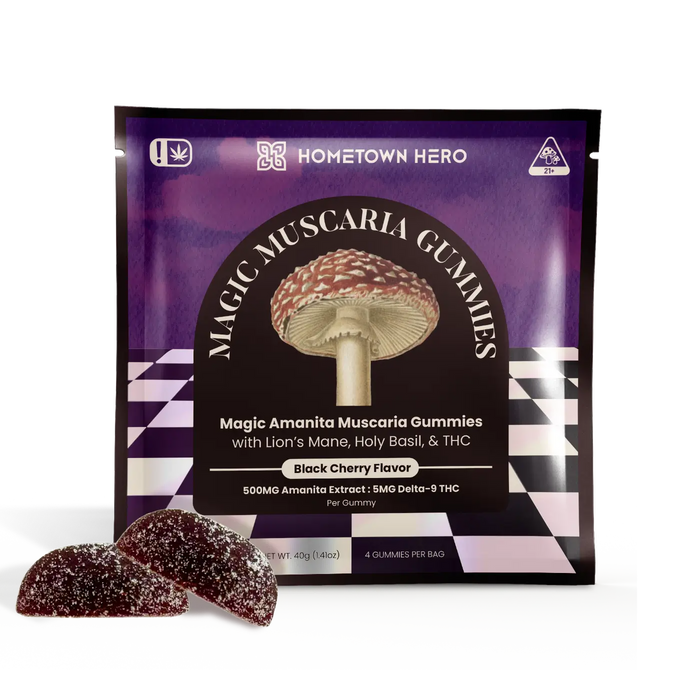 Hometown Hero Magic Amanita Muscaria + THC Gummies Black Cherry (4 Count) | CBDdatabase.com