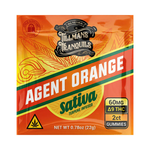 Tillmans Tranquils Delta 9 THC Gummies 60mg (2 Count) Agent Orange front | CBDdatabase.com