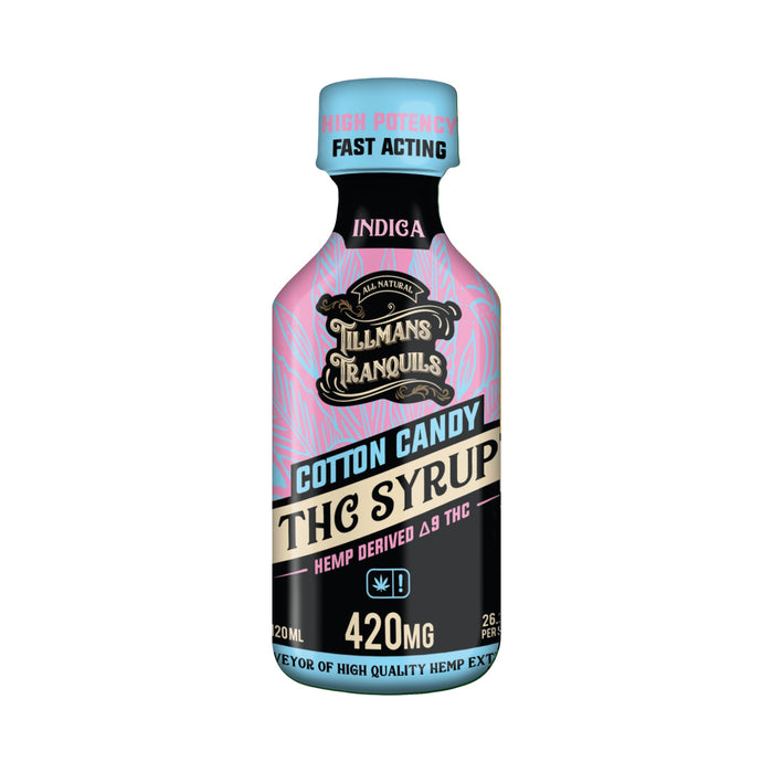 Tillmans Tranquils Delta 9 THC Syrup 420mg Cotton Candy bottle front