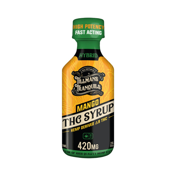 Tillmans Tranquils Delta 9 THC Syrup 420mg Mango bottle front
