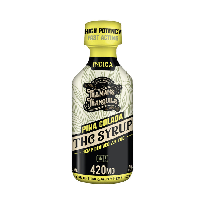 Tillmans Tranquils Delta 9 THC Syrup 420mg Piña Colada bottle front
