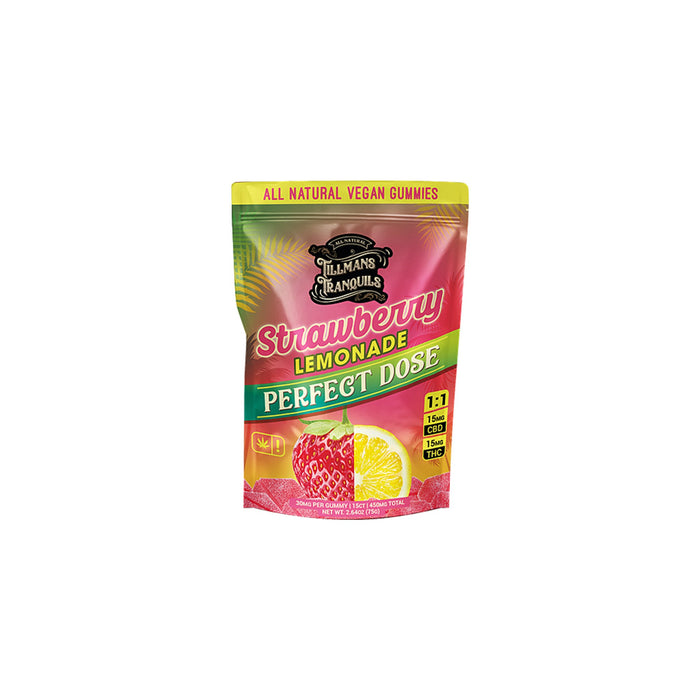 Tillmans Tranquils Perfect Dose CBD and THC Gummies Strawberry Lemonade (15 Count) front | CBDdatabase.com