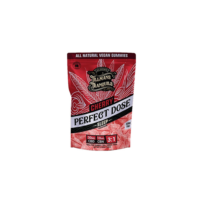 Tillmans Tranquils Perfect Dose Sleep CBD and CBN Gummies with Melatonin Cherry (20 Count) front | CBDdatabase.com