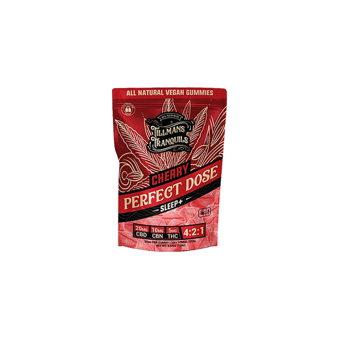 Tillmans Tranquils Perfect Dose Sleep Plus CBD CBN and THC Gummies Cherry (20 Count) front | CBDdatabase.com