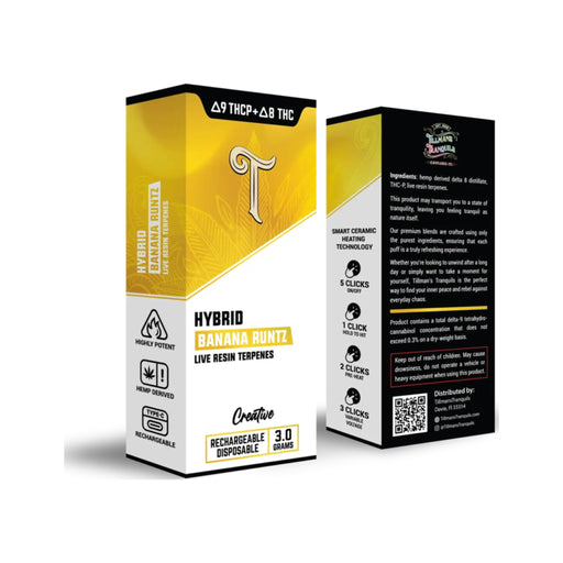 Tillmans Tranquils THCP and Delta 8 Disposable Vape 3g Banana Runtz box