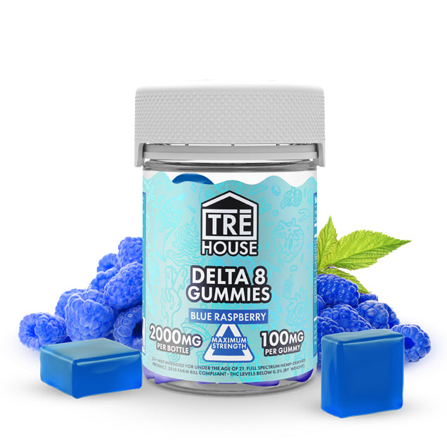 TRĒ House Blue Raspberry High-Potency Delta 8 THC Gummies 100mg (20 Count)