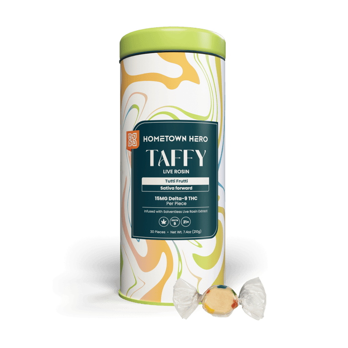 Hometown Hero Live Rosin Delta 9 Taffy Tutti Frutti 15mg (10 to 30 Count) | CBDdatabase.com