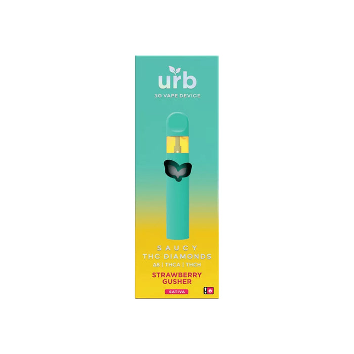 Urb Saucy THC Diamonds Delta 8 THCA and THCH Disposable Vape 3mL Strawberry Gusher