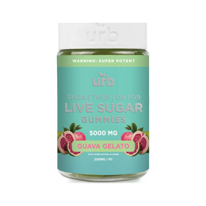 Urb THCA THCP Delta 8 and Delta 9 Live Sugar Gummies 5000mg (25 Count) Guava Gelato