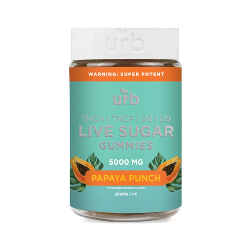 Urb THCA THCP Delta 8 and Delta 9 Live Sugar Gummies 5000mg (25 Count) Papaya Punch