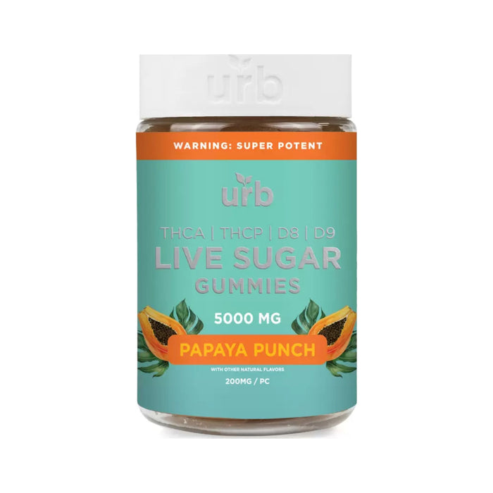 Urb THCA THCP Delta 8 and Delta 9 Live Sugar Gummies 5000mg (25 Count) Papaya Punch