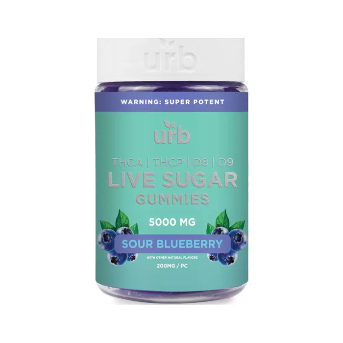 Urb THCA THCP Delta 8 and Delta 9 Live Sugar Gummies 5000mg (25 Count) Sour Blueberry