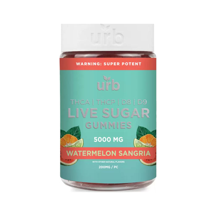 Urb THCA THCP Delta 8 and Delta 9 Live Sugar Gummies 5000mg (25 Count) Watermelon Sangria