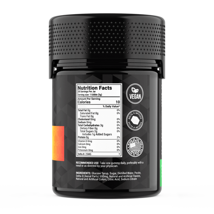 Binoid - Delta 8 Edible - Delta 8 Gummies - Strawberry Bliss - Back of Bottle