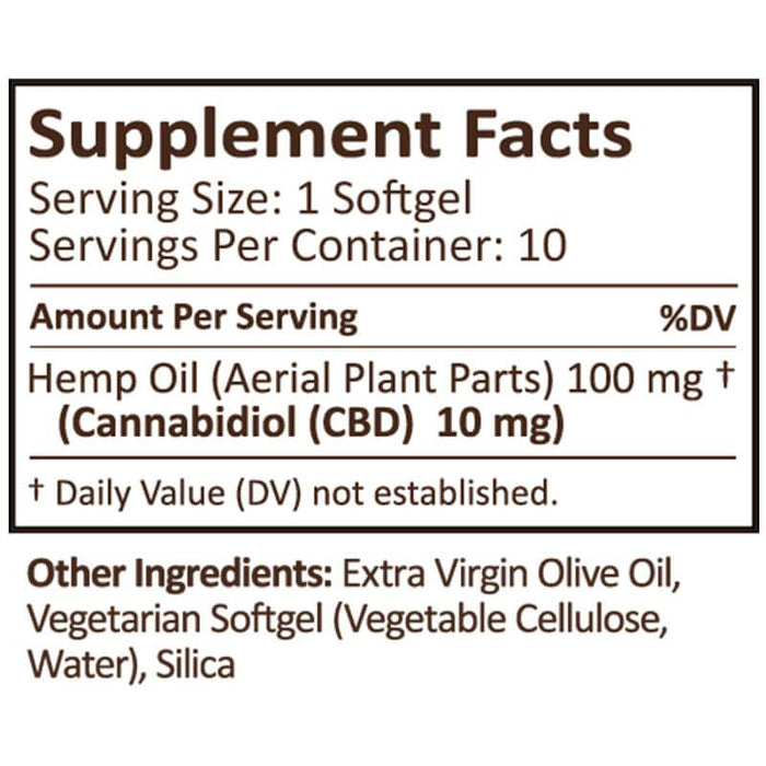PlusCBD Oil - CBD Softgels - Green Blend Full Spectrum - 10mg - 10 Count Supplement Facts