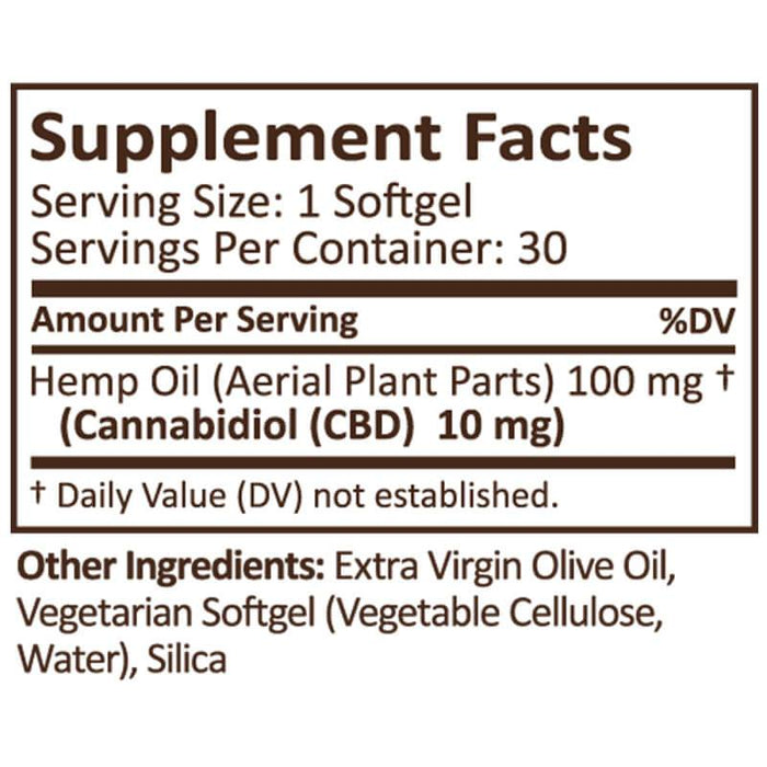 PlusCBD Oil - CBD Softgels - Green Blend Full Spectrum - 10mg - 30 Count Supplement Facts
