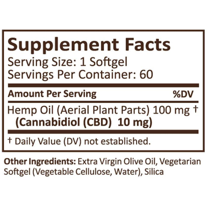 PlusCBD Oil - CBD Softgels - Green Blend Full Spectrum - 10mg - 60 Count Supplement Facts